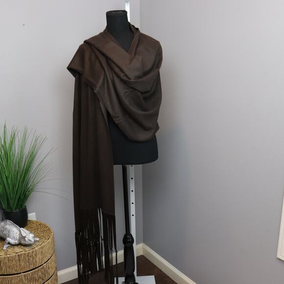 Long Brown Fringed Shawl Wrap – Boho Western Style - Picture 2 of 2